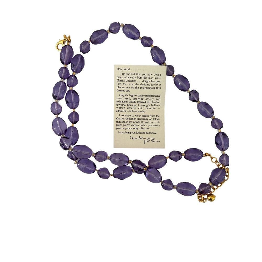 Joan Rivers Signed Gold Plated Purple Glass Bead 33" Necklace New Old Stock - Picture 8 of 9